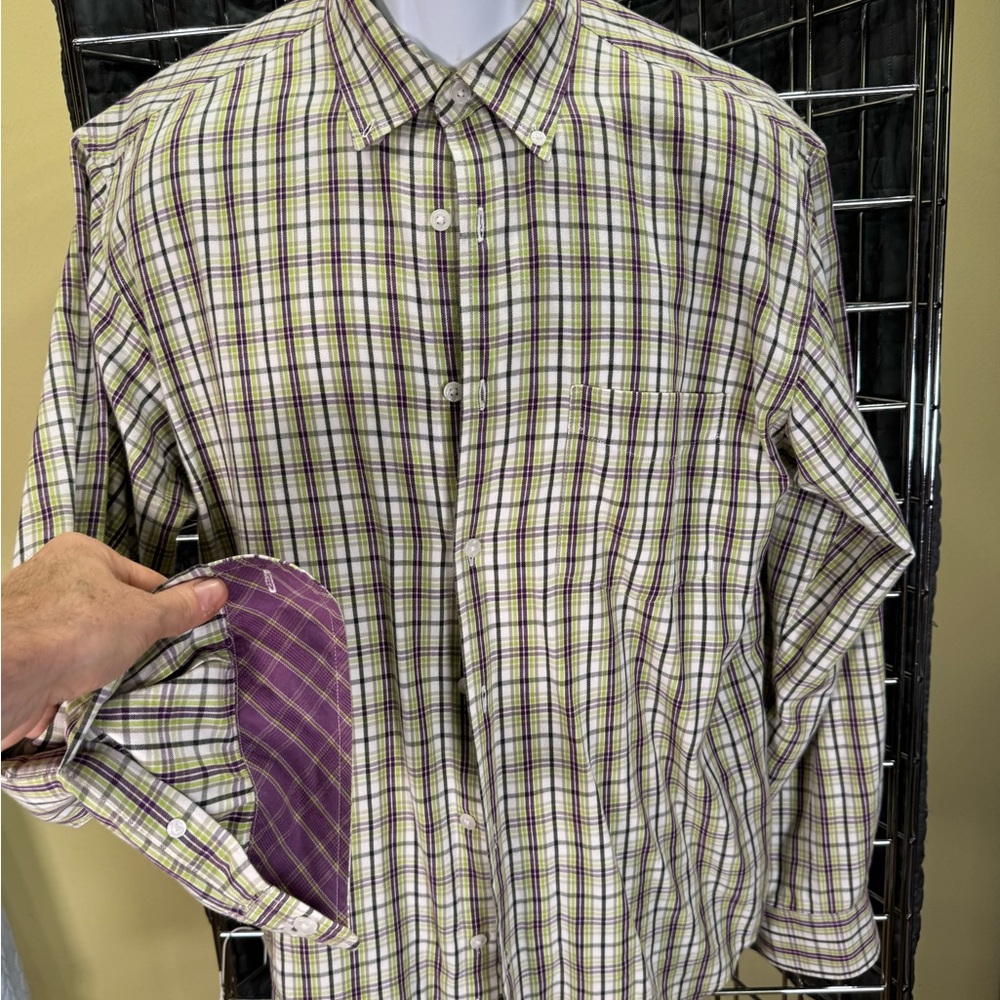 Izod Men's Plaid Button-Down Shirt - Purple, Yellow, and White
